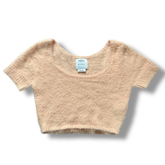 RVCA Pink Fuzzy Cropped Short Sleeve Sweater Women's Size Small Preppy Girly - Picture 3 of 16